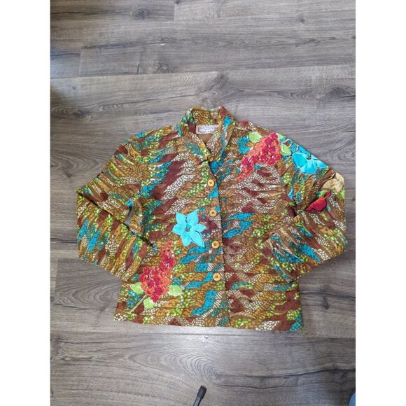 LifeStyle Petite Floral Boho Top Small Brown Blue Red - Picture 7 of 11